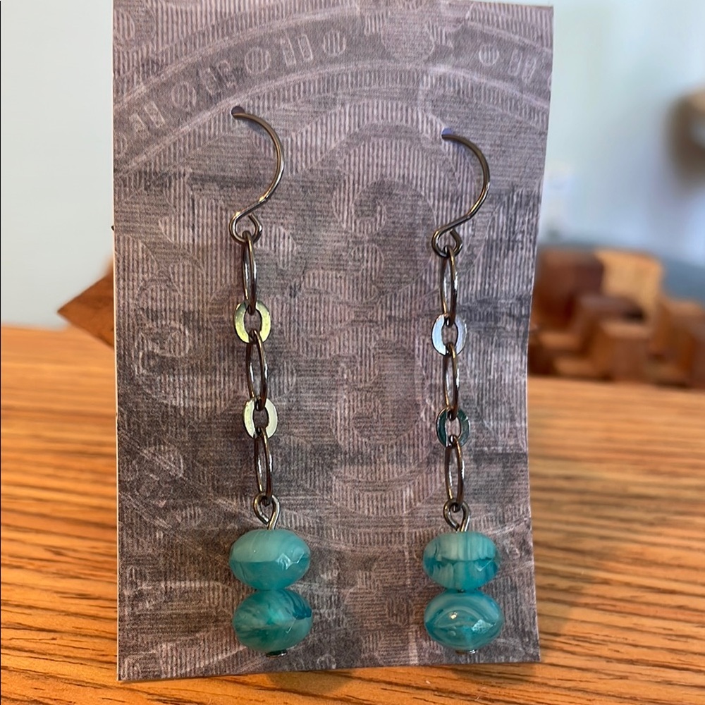 Handmade Blue Glass Bead Dangle Earrings